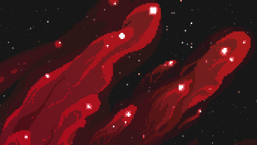 Un&rsquo;immagine pixel art di fumi spaziali rossi